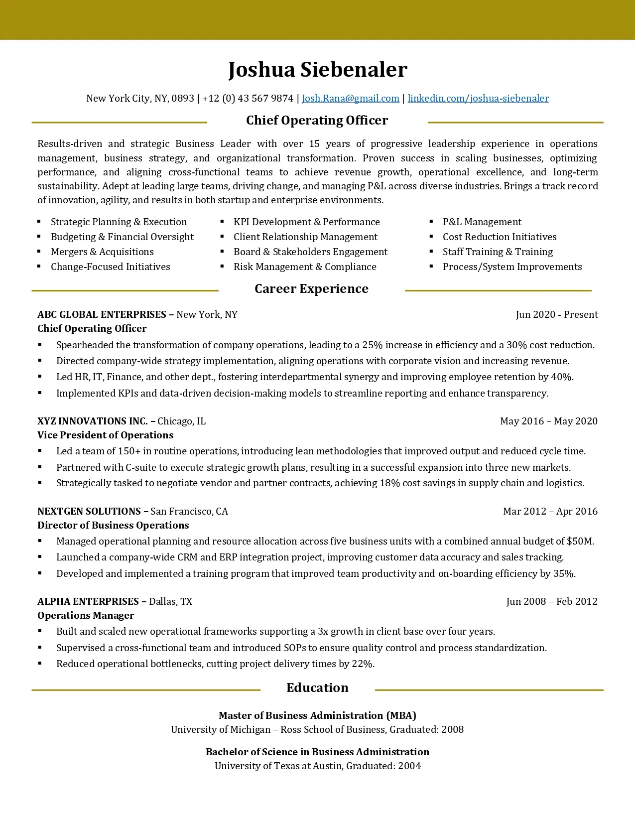 Resume sample 1
