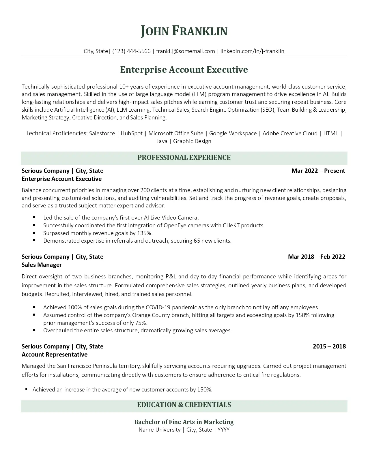 Resume sample 2
