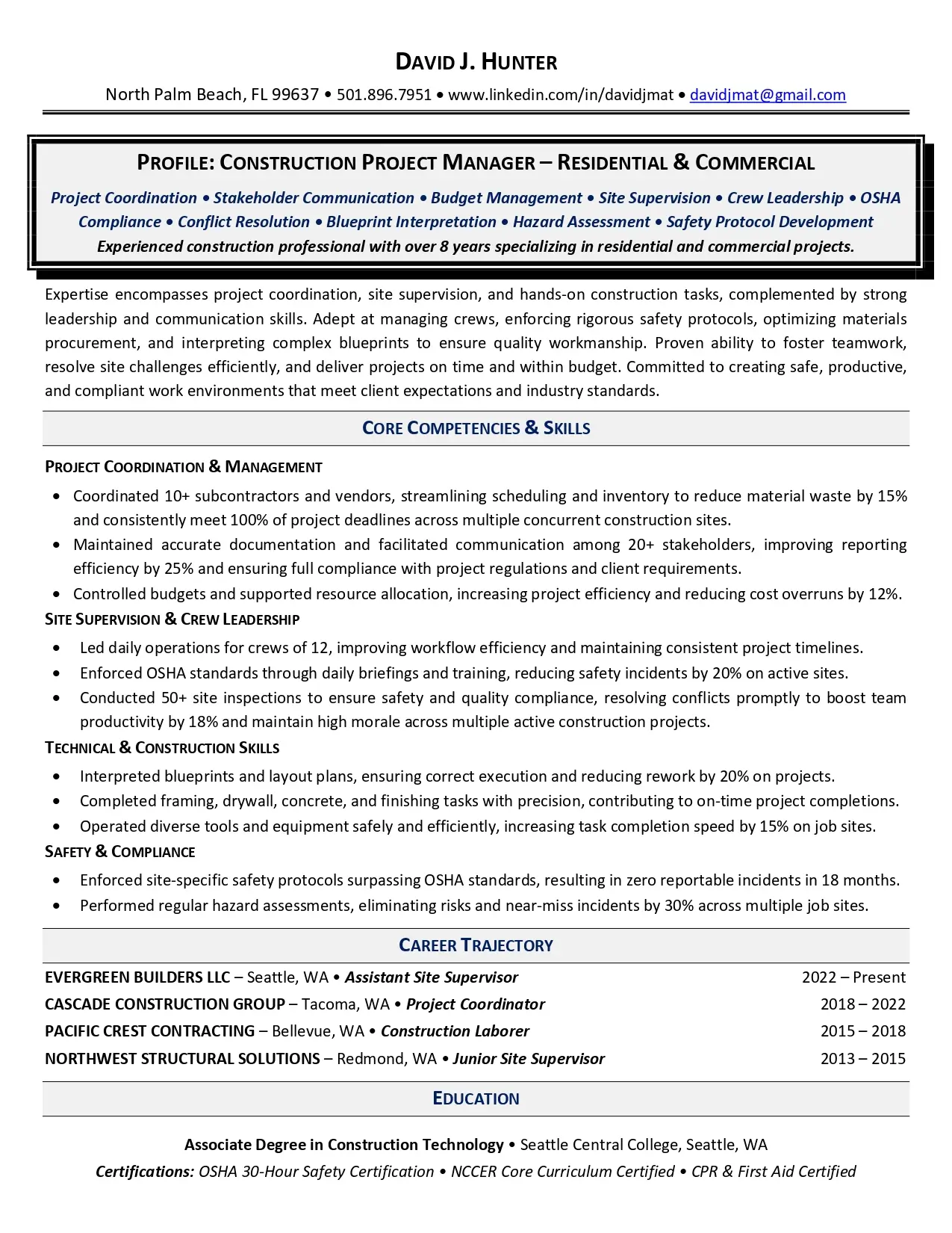 Construction functional resume example