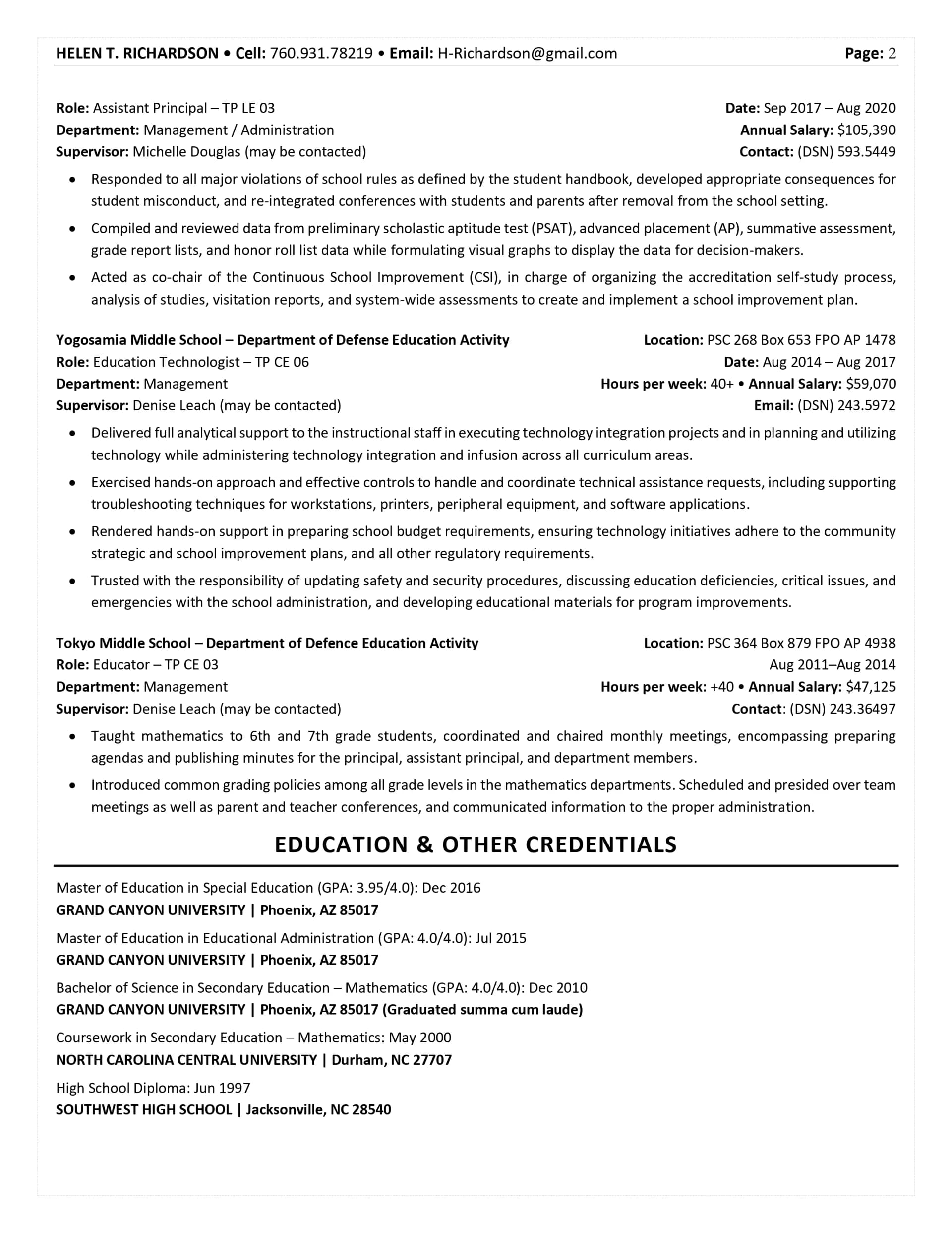 Federal resume example page 2