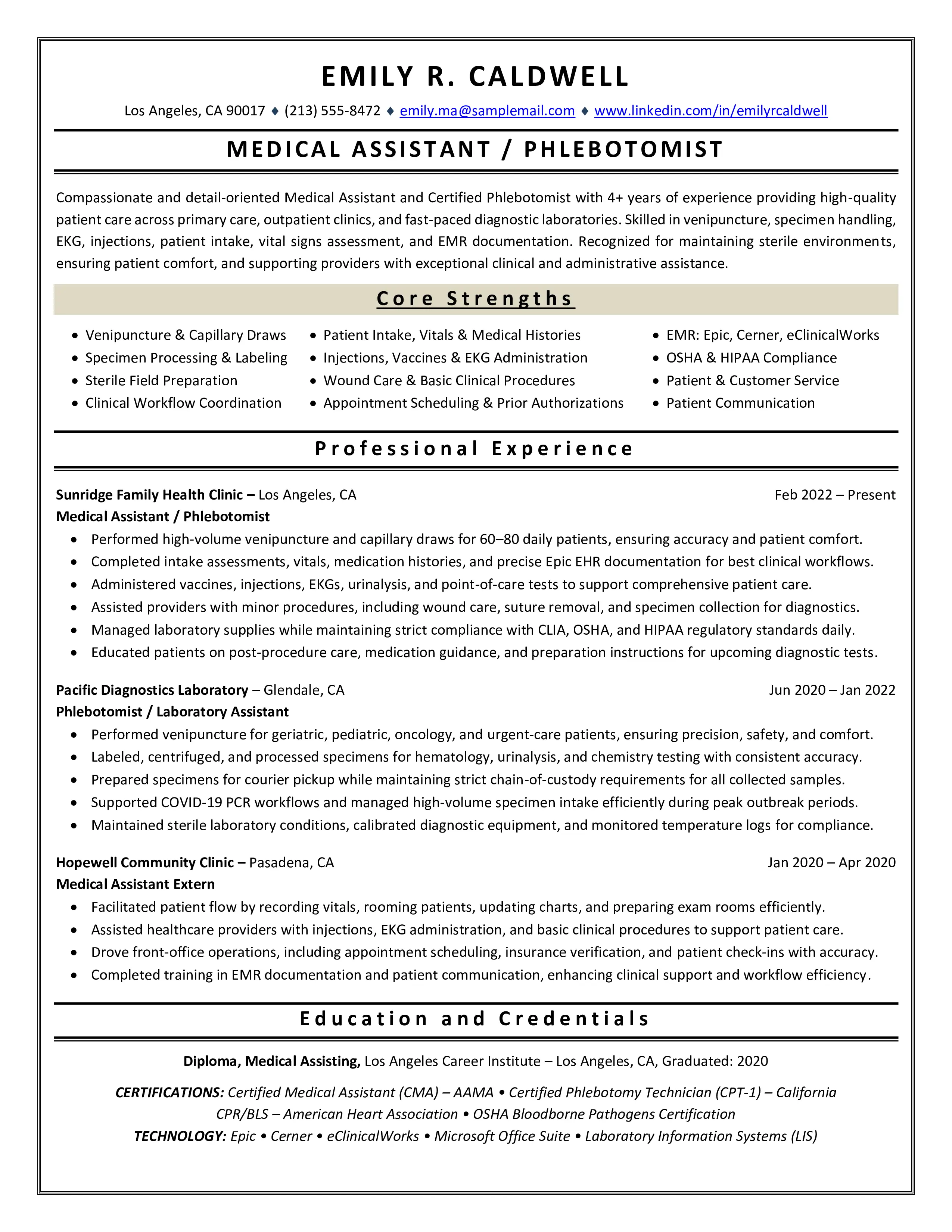 Medical Assistant Resume Sample