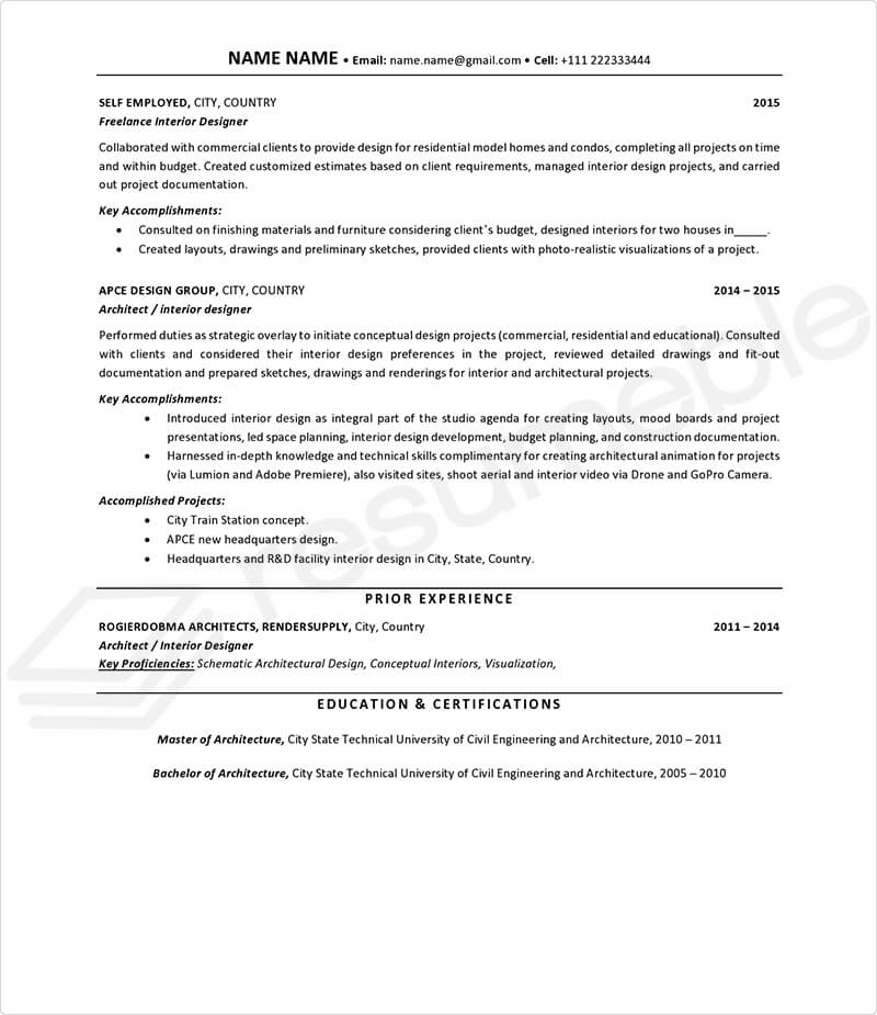 Sample Resumes for Architecture