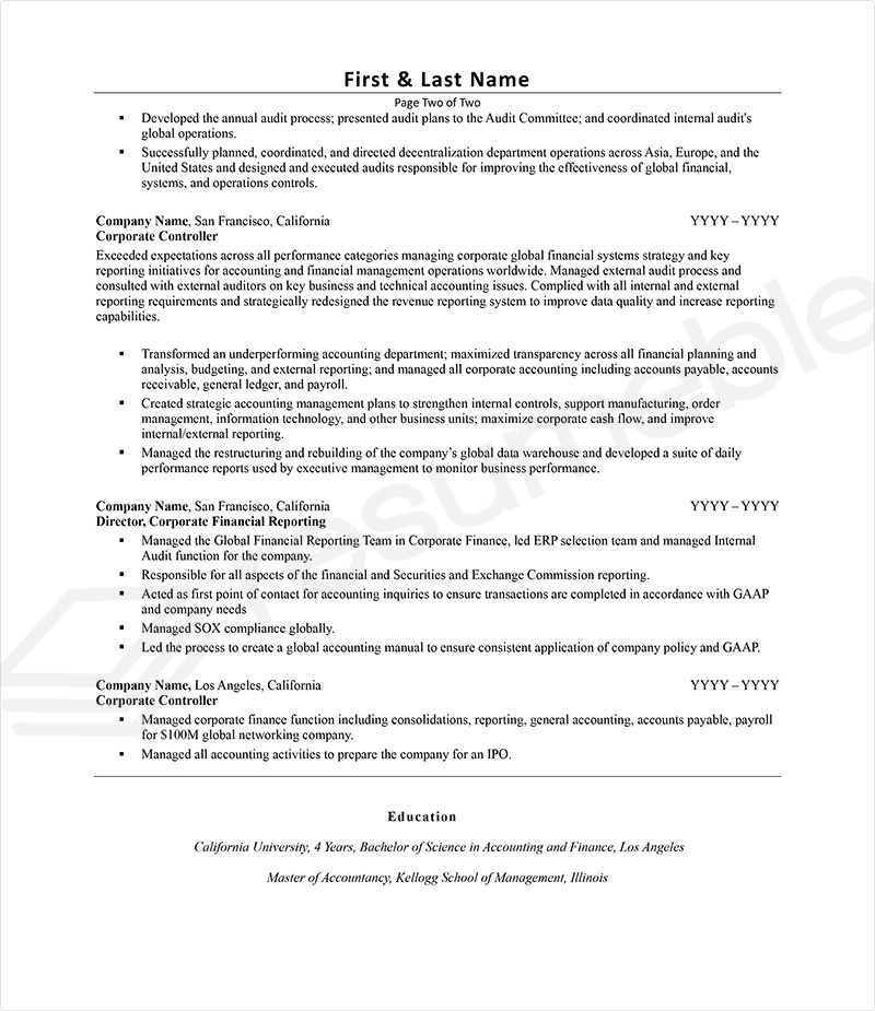 Sample Resumes for Accounting