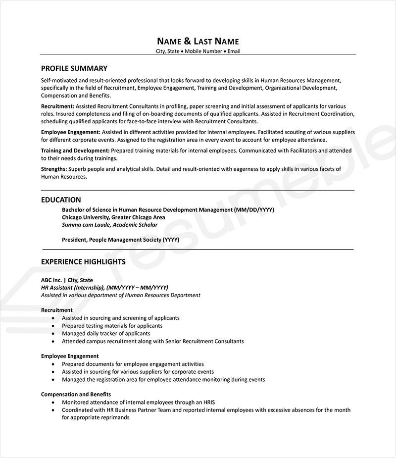 Sample Resumes for Recent Graduate and Intern