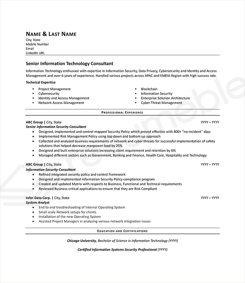 Sample Resumes for Information Technology
