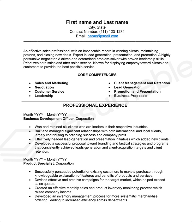 Sample Resumes for Sales